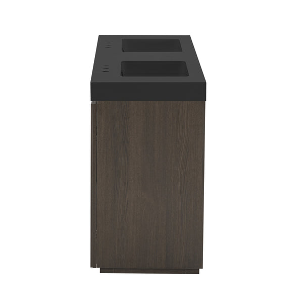 English Elm Galan 72 Inch Double Sink Vanity Fluted Wood Quartz Top Freestanding Bathroom Cabinet Oak,Smoke W1865S00229