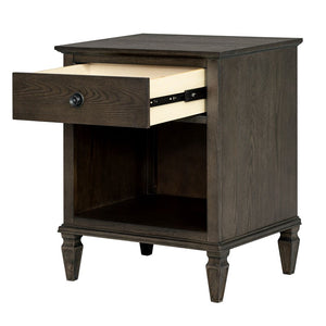 English Elm Victoria Aged Oak Nightstand with Solid Wood Legs, Wire-Brushed Veneer, Drawer & Open Shelf Brown 27.25 L x 22.75 W x 27.25 H B035P341166