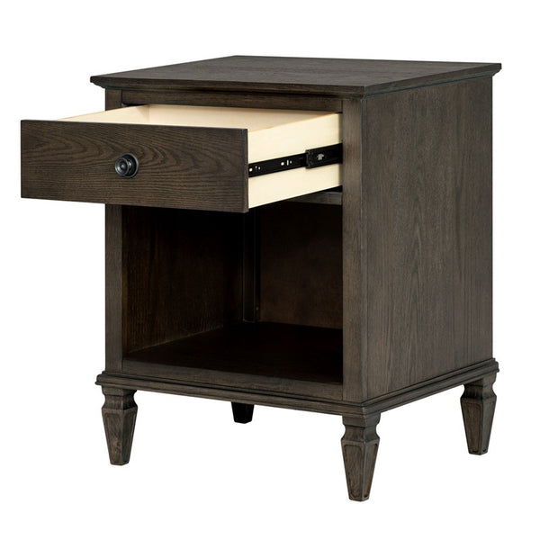 English Elm Victoria Aged Oak Nightstand with Solid Wood Legs, Wire-Brushed Veneer, Drawer & Open Shelf Brown 27.25 L x 22.75 W x 27.25 H B035P341166