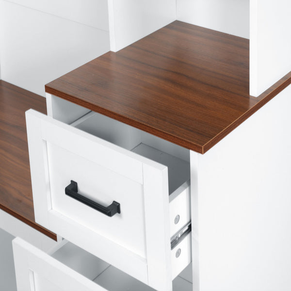 English Elm U-can Hall Tree with Storage Bench Three Drawers Open Shelves and Hooks for Entryway N724P380403K