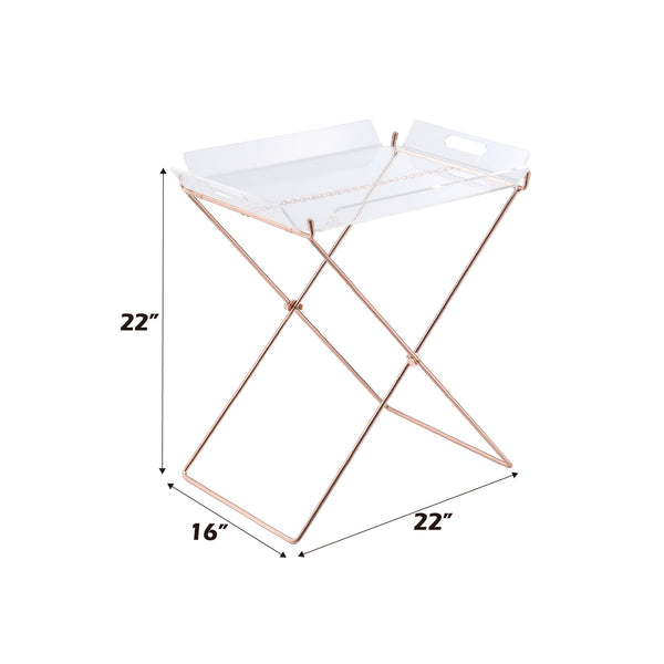 English Elm Cercie Clear Acrylic Tray Table with Copper Metal X-Base, Removable 5mm Tray, Sleek 100lb Capacity B2726P338120