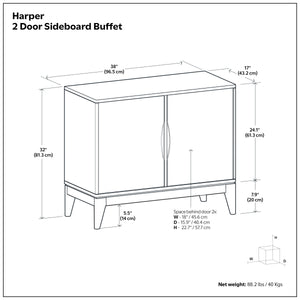 English Elm Harper Solid Wood Buffet with Tapered Legs and Notched Pulls for Dining Rooms B136P439007