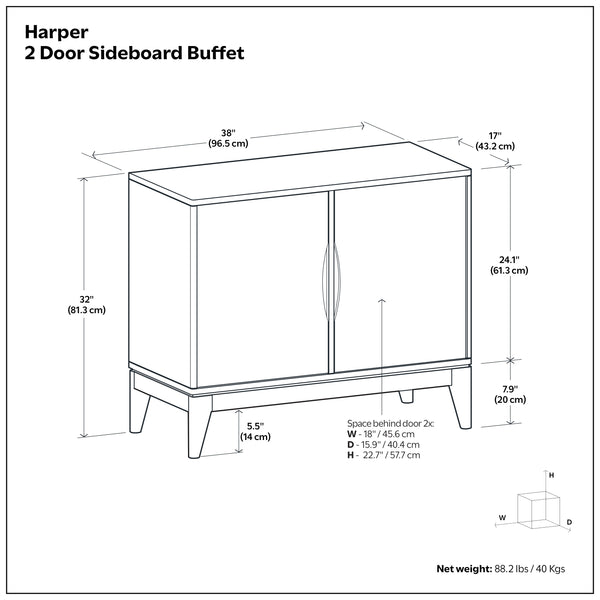 English Elm Harper Solid Wood Buffet with Tapered Legs and Notched Pulls for Dining Rooms B136P439007