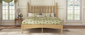 English Elm Full Size Rubberwood Platform Bed Gourd Headboard Retro Bohemian Bedroom Frame N733P338317M