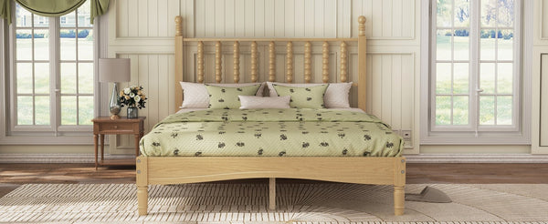 English Elm Full Size Rubberwood Platform Bed Gourd Headboard Retro Bohemian Bedroom Frame N733P338317M