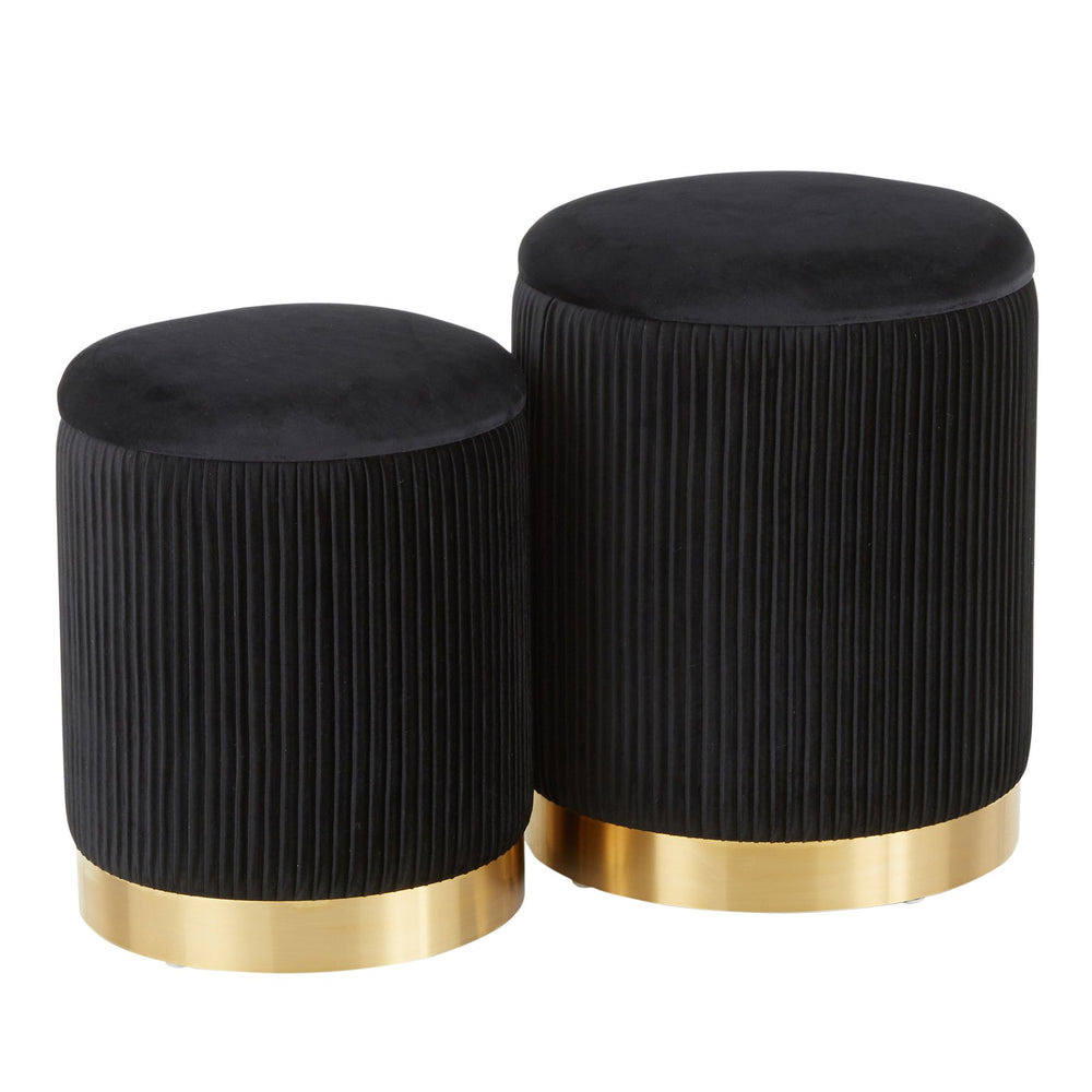 English Elm Contemporary Pleated Velvet Nesting Ottoman Set with Glam Gold Base for Living Room B202P223733