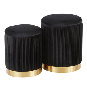 English Elm Contemporary Pleated Velvet Nesting Ottoman Set with Glam Gold Base for Living Room B202P223733