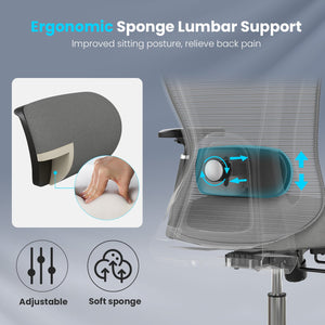 English Elm Ergonomic High Back Mesh Desk Chair with Flip up Arms and Adjustable Lumbar Support Gray T3623P435561