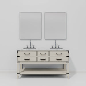 English Elm White Oak Double Bath Vanity Set With Carrara Marble Top, Faucets & 28" Mirrors For Elegant Spaces B2731S01890-GIGA