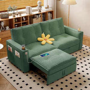 English Elm W3820s00010 Corduroy Sleeper Sofa Pull Out Guest Bed for Studio Apartments and Small Spaces Green W3820S00029