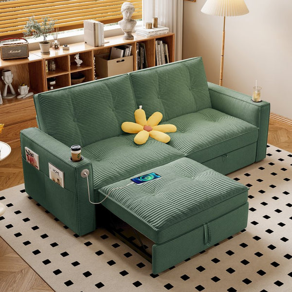 English Elm W3820s00010 Corduroy Sleeper Sofa Pull Out Guest Bed for Studio Apartments and Small Spaces Green W3820S00029