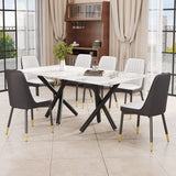 Hearth and Haven Aiden 7-Piece Dining Set with Rectangular Table and 6 Upholstered PU Chairs, Black and White W1151S00972