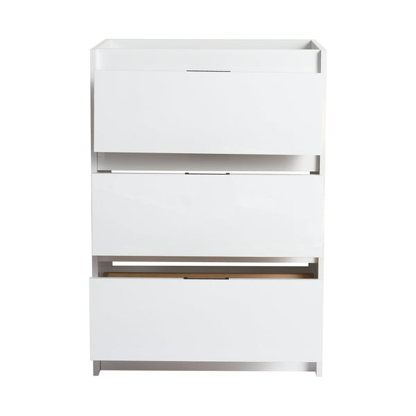 English Elm 24" Freestanding Bathroom Cabinet - Modern Glossy White Vanity With Soft-Close Drawers & Storage W999P312109