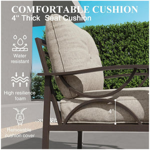 English Elm Set of 2 Outdoor Steel Armchairs Powder Coated Matte Frame with Cushioned Patio Seating Light Khaki+Beige B082P455144