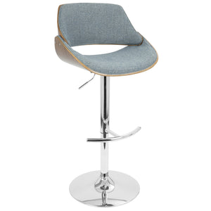 English Elm Mid-century Modern Swivel Barstools Blue Woven Fabric Chrome Base Set of 3 B202S00839