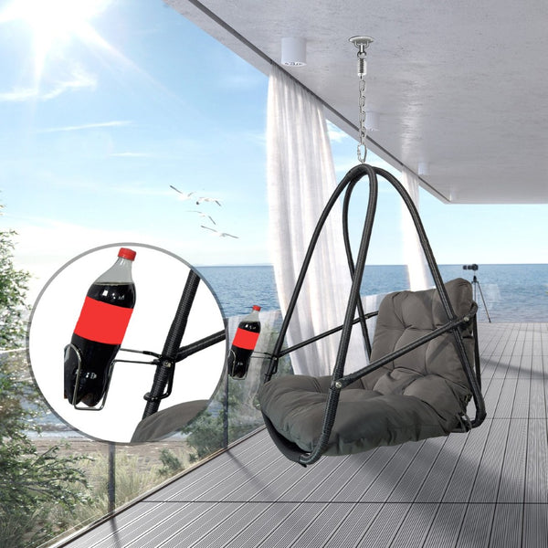 English Elm Swing Egg Chair With Stand - Stylish Wicker Rattan Basket For Indoor/Outdoor Relaxation & Comfort W2707P296438-GIGA