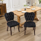 English Elm French Vintage Tufted Upholstered Fabric Dining Chair,Set Of 2,Black,Sw1869Bk