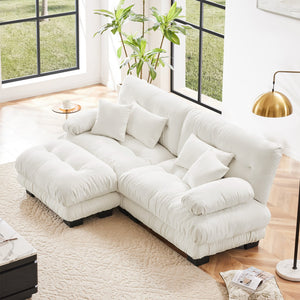 English Elm Cloud Couch Sectional Sofa For Stylish Living Rooms - Soft Chenille, Convertible Ottoman, 4 Pillows W714S00999
