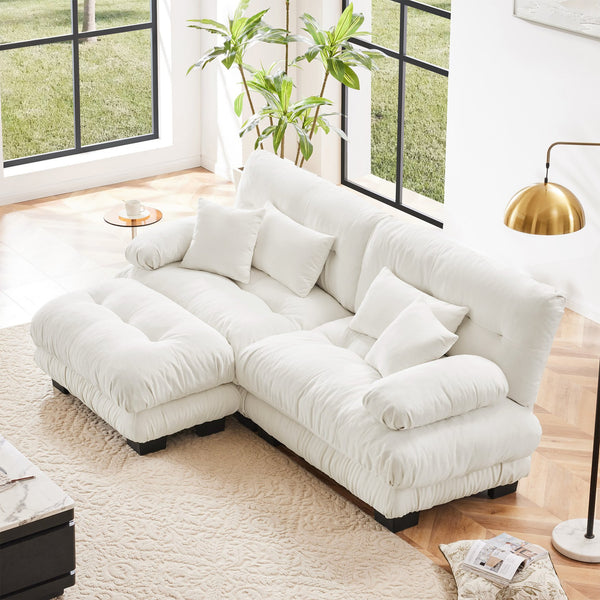 English Elm Cloud Couch Sectional Sofa For Stylish Living Rooms - Soft Chenille, Convertible Ottoman, 4 Pillows W714S00999