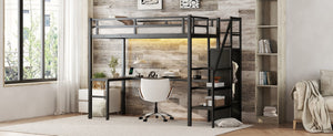 English Elm Twin Xl Metal Loft Bed With L-Shaped Desk & Usb Ports – Stylish Space-Saver For Teens & Adults! W1580S00041-GIGA