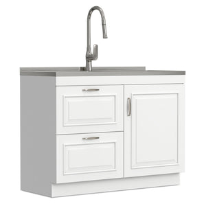 English Elm Hennessy Shaker Cabinet Utility Sink Stainless Steel Basin Laundry Room Setup B136P427218