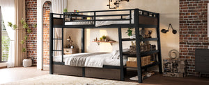 English Elm Full Size Metal Loft Bed with Stair Storage Shelves Bookshelf for Dorms Bedroom W1580S00347