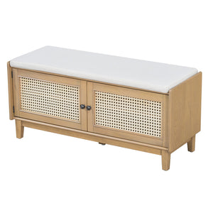 English Elm Trexm Bohemian Rattan Storage Bench Cushioned Seat Shoe Cabinet for Entryway N715P308012D