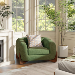 English Elm Jennifer Taylor Home - Alpine 44" Sherpa Arm Chair in Moss Green Teddy Fleece—Deep 24" Seat, Removable Cushion, Oak Legs B2719P280161