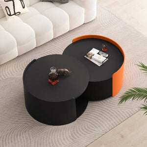 English Elm Nesting Modern Round Coffee Table Set with Sliding Extendable Top, Space-Saving MDF Design, 66lb Capacity Black W757P186977