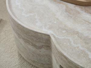 English Elm 31.5" Clover Round Faux Marble Coffee Table with Open Shelf for Modern Living W2664P462015