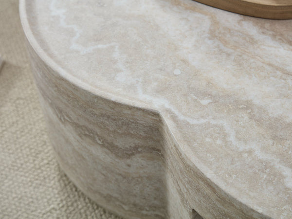 English Elm 31.5" Clover Round Faux Marble Coffee Table with Open Shelf for Modern Living W2664P462015