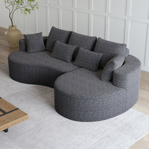 English Elm Modern Chenille Cloud Sectional with Deep Seating Curved Silhouette and Seven Accent Pillows W834S00487