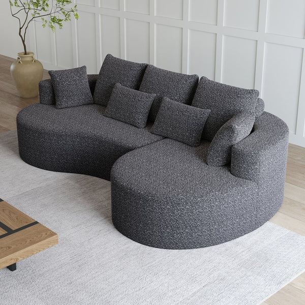 English Elm Modern Chenille Cloud Sectional with Deep Seating Curved Silhouette and Seven Accent Pillows W834S00487