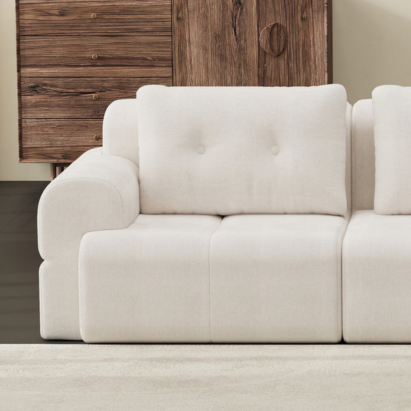 English Elm Modular Sectional Sofa with Chaise Full Foam Build Woven Fabric for Living Room Beige White W2379S00005