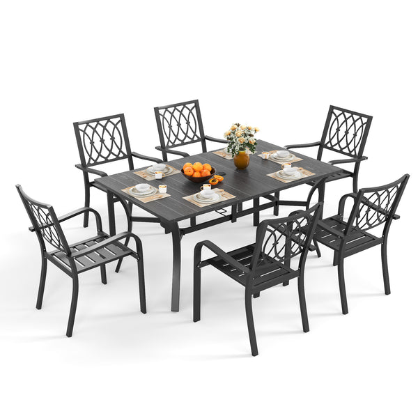 English Elm Chair Heavy Duty Metal Stackable Slatted Seat Ergonomic All Weather Patio Dining W3979P392947