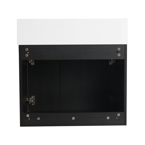 English Elm 24 Inch Bathroom Cabinet Resin Sink Vanity with Soft-Close Doors, Beveled Handle, Water-Resistant Finish Black Chestnut W999P228747