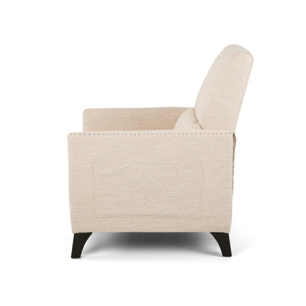 English Elm Pushback Recliner Accent Chair Solid Birch Frame Rivet Detail Mid-century Living Room Seat Beige 65532.00BGE