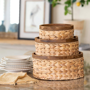 Woven Water Hyacinth Round Storage Basket, Set of 3 EAW20618 Park Hill