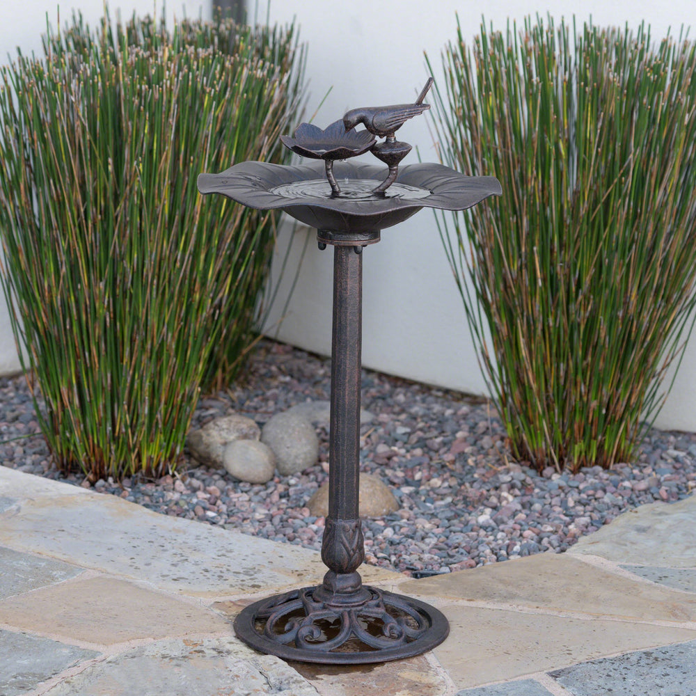 English Elm Christopher Knight Home® - e Elegant Lancaster Outdoor Aluminum & Iron Bird Bath Bronze — Durable Stable Base, Detailed Concave Bowl for Garden Charm and Wildlife Appeal 61696.00BZE