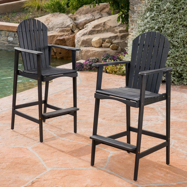 English Elm Outdoor Solid Acacia Wood Adirondack Barstools Set of 2 for Patio Deck Entertaining 61680.00DGRY