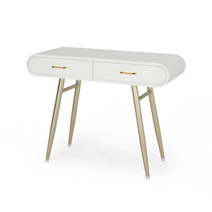 English Elm Christopher Knight Home® - ACCENT White Glam Vanity Table with Gold Legs, 2 Drawers, Faux Wood Top, Modern Chic 39.5"W PMID 64633.00