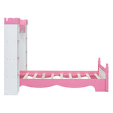 English Elm Castle-Shaped Wooden Bed With Storage Shelf, Dreamy Twin Size Platform Bed For Kids Bedroom, White + Pink(Expected Arrival Time:8.14)