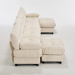 English Elm U Shaped Modular Cloud Sectional with Plush Flannelette Upholstery Deep Seat Living Room Sofa Beige W2120S00053