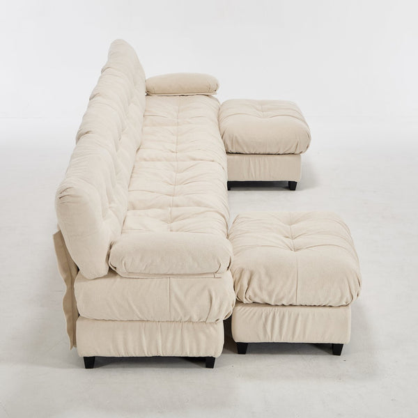 English Elm U Shaped Modular Cloud Sectional with Plush Flannelette Upholstery Deep Seat Living Room Sofa Beige W2120S00053