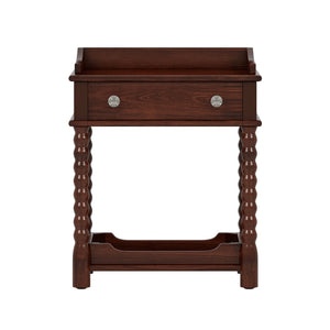 English Elm Retro Bedside Nightstand with Turned Rubberwood Legs Open Shelf and Drawer Storage Walnut N733P206240D
