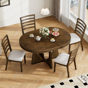 English Elm Trexm Extendable Round Dining Set Oak Veneer Sculptural Base Seats Four to Six Walnut ST000131AAP-2026