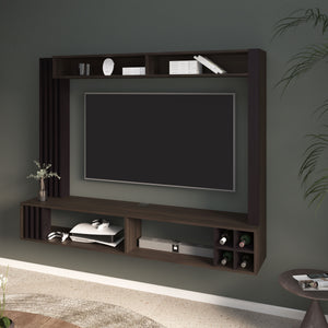 English Elm Bremmen Walnut Entertainment Center with Open Shelves, TV Panel & Hidden Storage for Modern Rooms B070S00397
