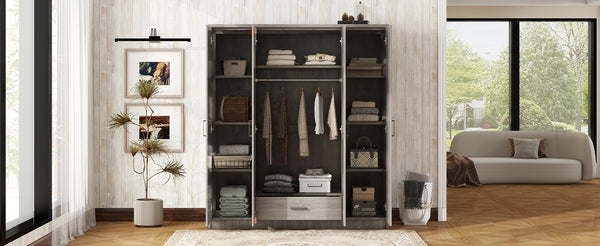 English Elm 4-door Wardrobe with Drawer Gray Mdf Freestanding Bedroom Closet Storage Unit LP006002AAE