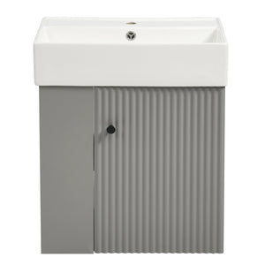 English Elm 21.6" Modern Floating Bathroom Vanity With Ceramic Sink & Open Shelving - Space-Saving Design! N729P170390E