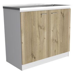 English Elm Oklahoma Practical Utility Sink Cabinet with Double Doors, Stainless Steel Top, Easy Assembly, Storage B128S00139